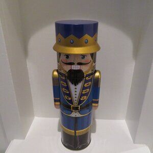 Christmas Blue Nutcracker Tin Can Silver Crane Co. Keepsake Gift Empty Container